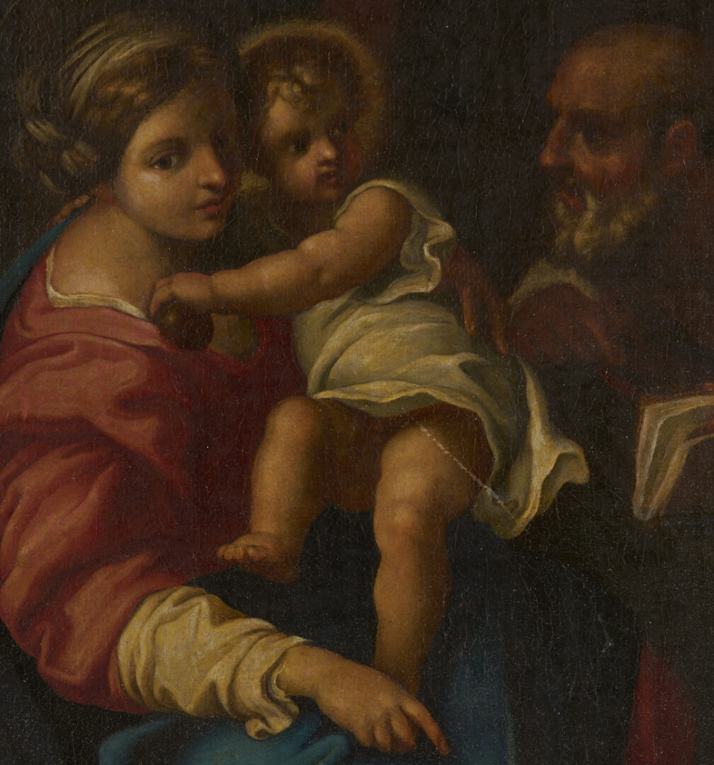 Lot 139: 19th C. Oil After Annibale Carracci, Holy Family with St. John the Baptist