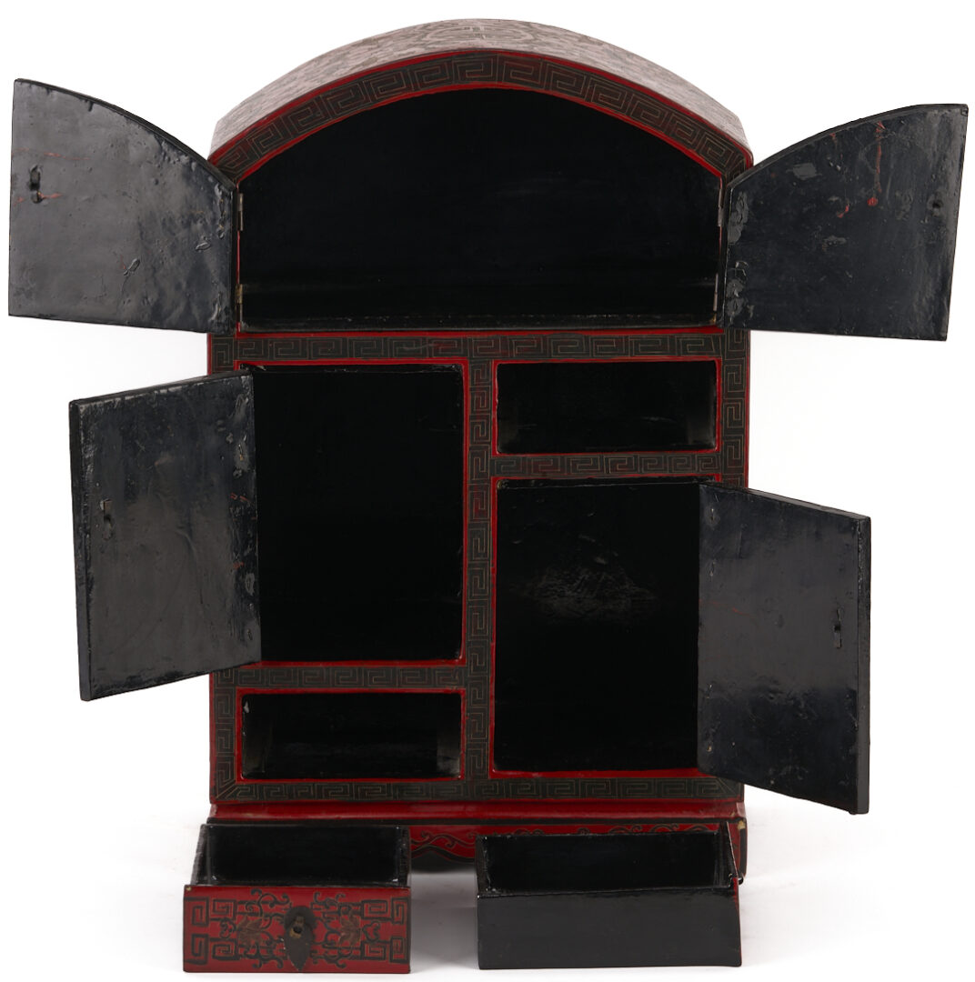 Lot 13: Miniature Chinese Cloisonne Items w/ Lacquer Cabinet