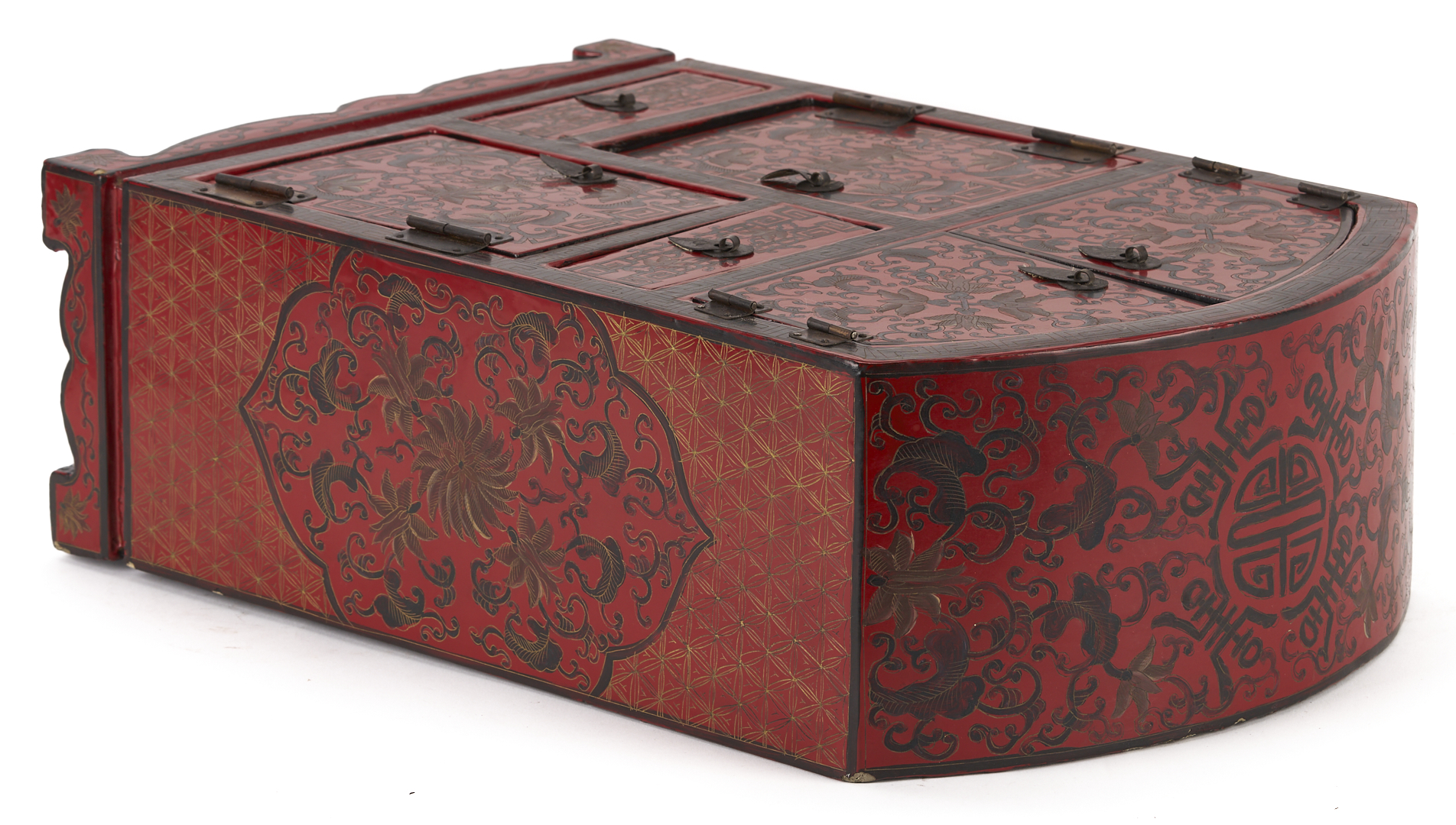 Lot 13: Miniature Chinese Cloisonne Items w/ Lacquer Cabinet