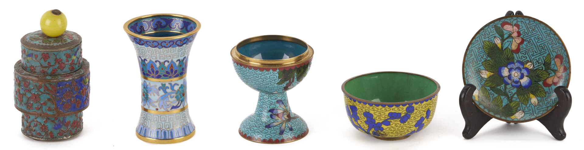 Lot 13: Miniature Chinese Cloisonne Items w/ Lacquer Cabinet