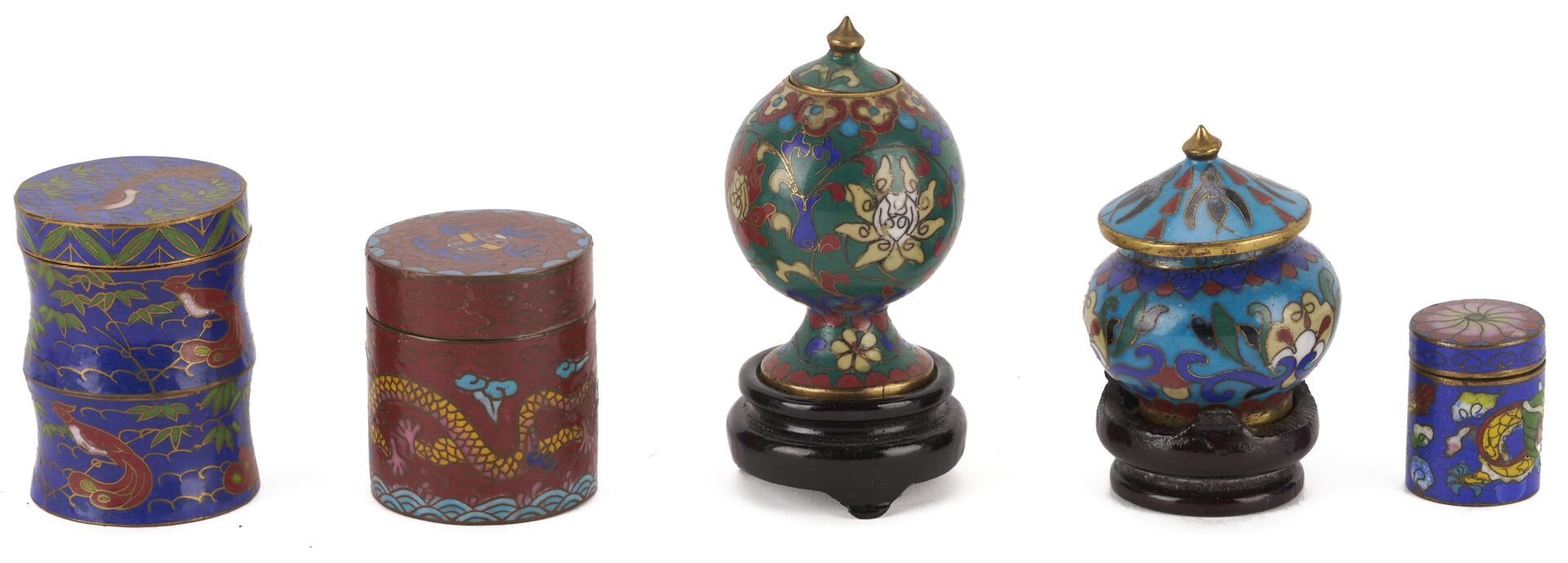 Lot 13: Miniature Chinese Cloisonne Items w/ Lacquer Cabinet