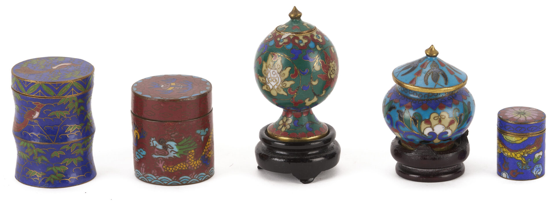 Lot 13: Miniature Chinese Cloisonne Items w/ Lacquer Cabinet