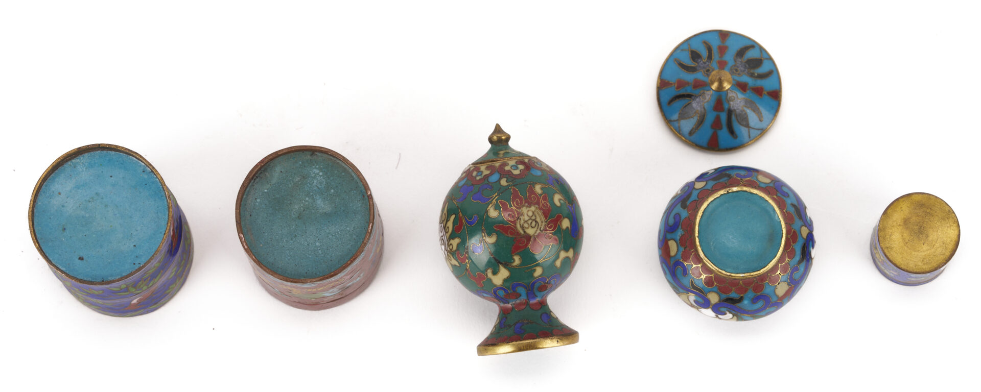 Lot 13: Miniature Chinese Cloisonne Items w/ Lacquer Cabinet