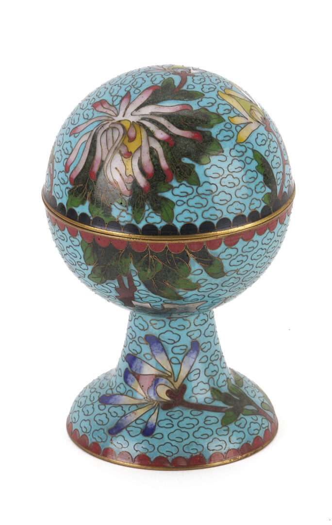 Lot 13: Miniature Chinese Cloisonne Items w/ Lacquer Cabinet