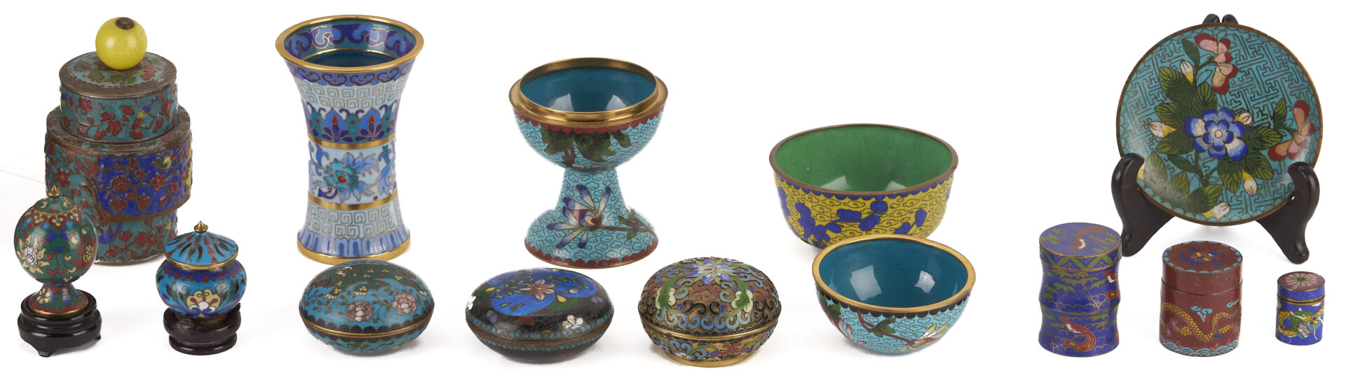 Lot 13: Miniature Chinese Cloisonne Items w/ Lacquer Cabinet