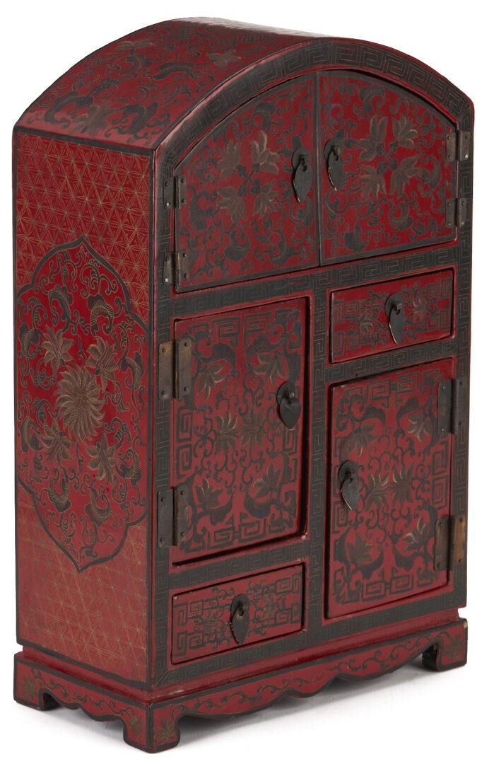 Lot 13: Miniature Chinese Cloisonne Items w/ Lacquer Cabinet