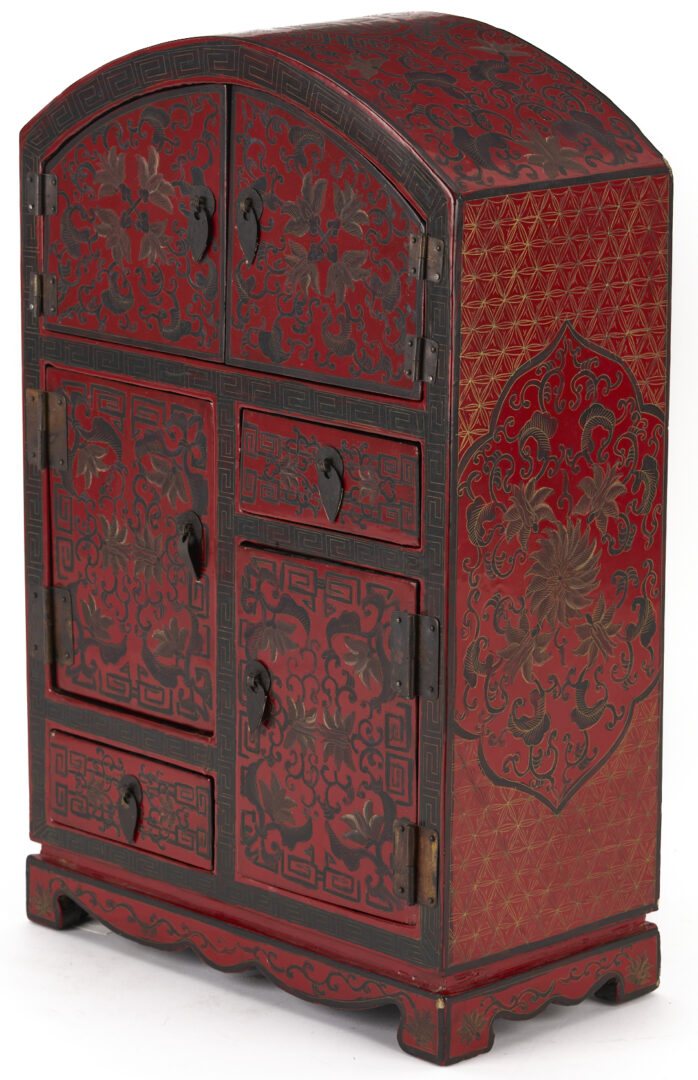 Lot 13: Miniature Chinese Cloisonne Items w/ Lacquer Cabinet