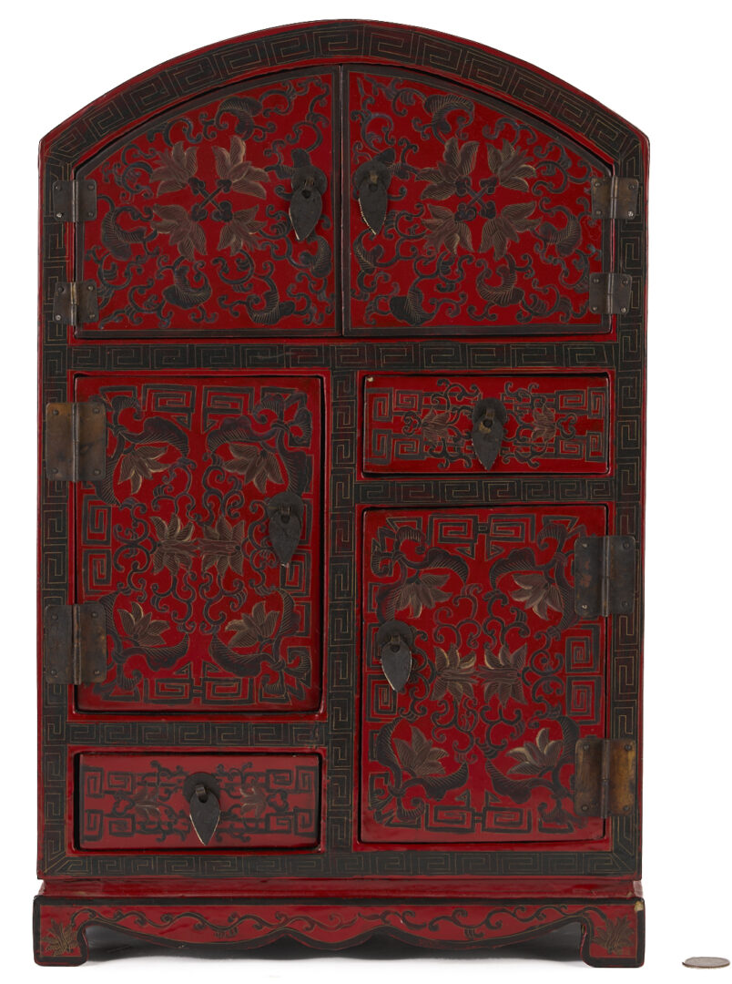 Lot 13: Miniature Chinese Cloisonne Items w/ Lacquer Cabinet