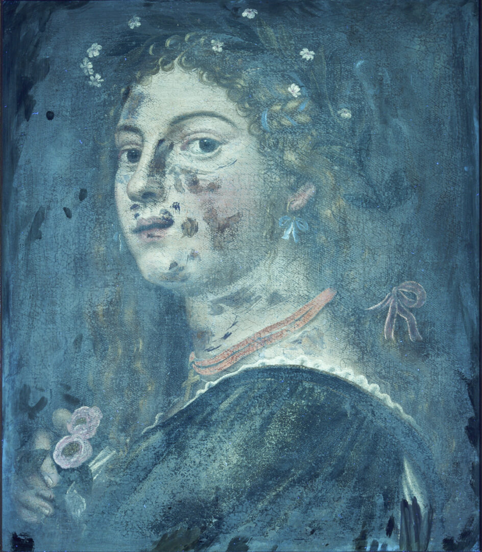 Lot 141: Renaissance Style O/C Painting of a Woman w/ Laurel Wreath & Gold Cross