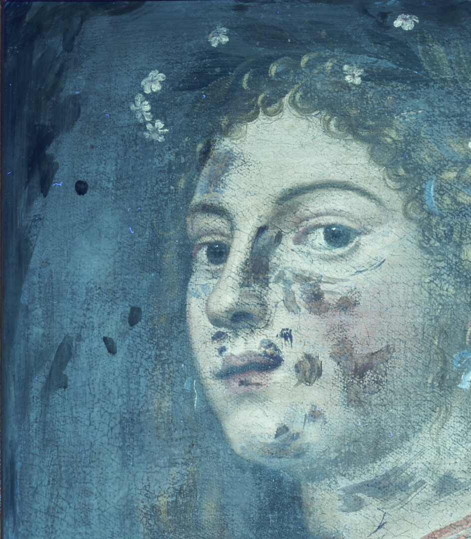 Lot 141: Renaissance Style O/C Painting of a Woman w/ Laurel Wreath & Gold Cross