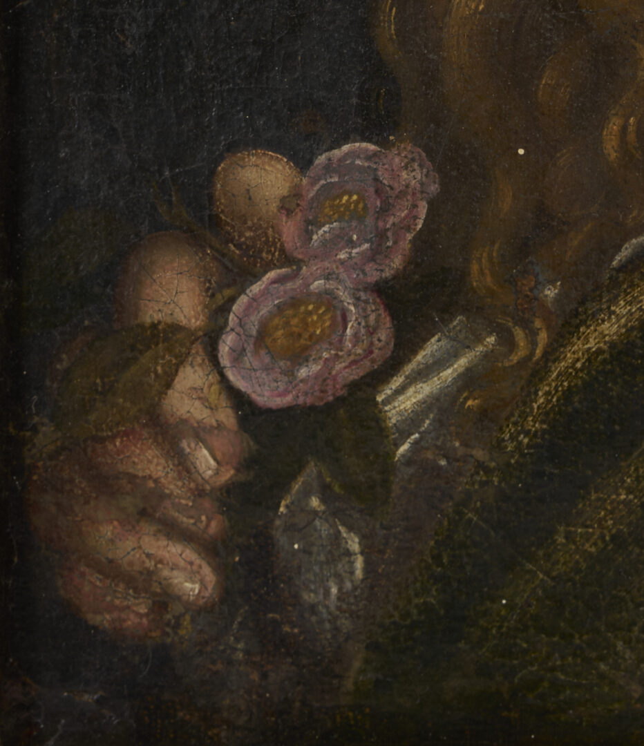 Lot 141: Renaissance Style O/C Painting of a Woman w/ Laurel Wreath & Gold Cross