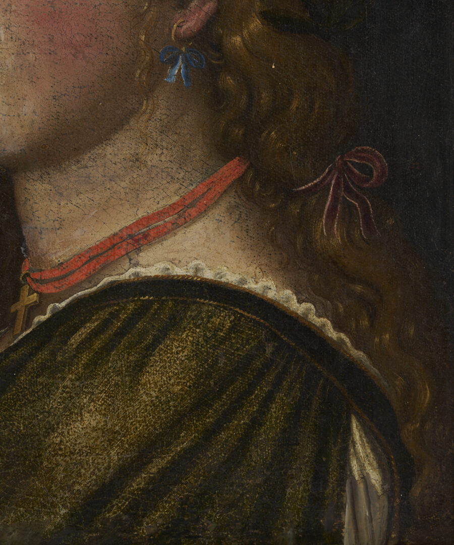 Lot 141: Renaissance Style O/C Painting of a Woman w/ Laurel Wreath & Gold Cross