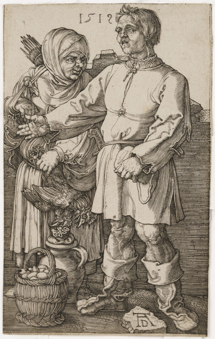 Lot 145: Albrecht Durer Engraving, The Peasant Couple at Market