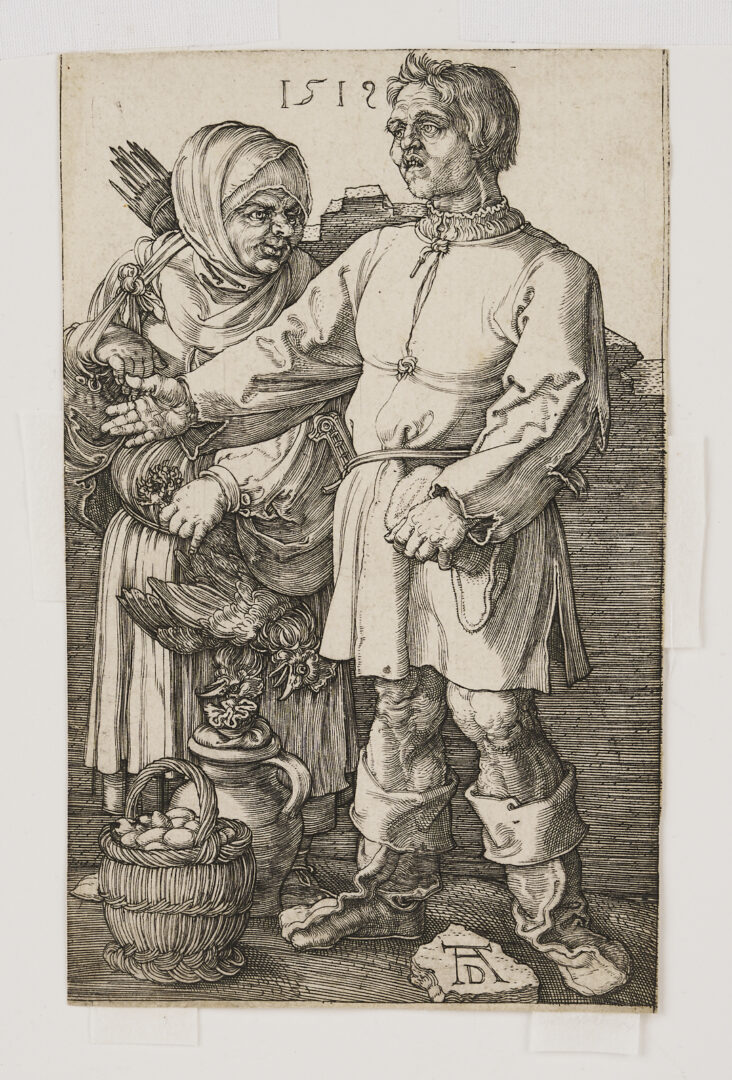 Lot 145: Albrecht Durer Engraving, The Peasant Couple at Market