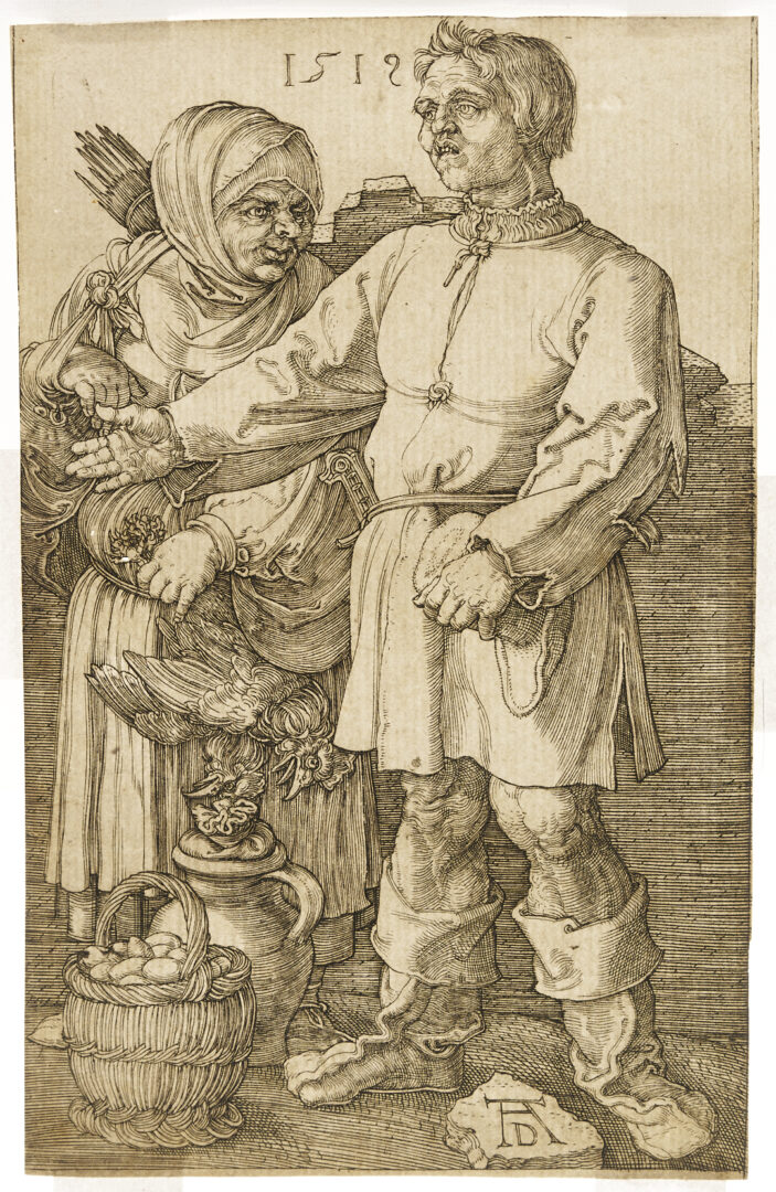 Lot 145: Albrecht Durer Engraving, The Peasant Couple at Market