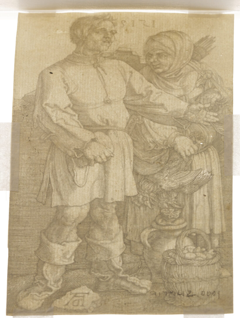 Lot 145: Albrecht Durer Engraving, The Peasant Couple at Market