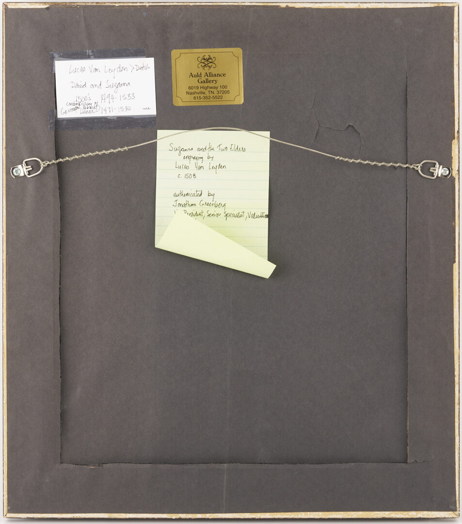 Lot 147: Lucas van Leyden 1508 Engraving, Susanna and the Elders