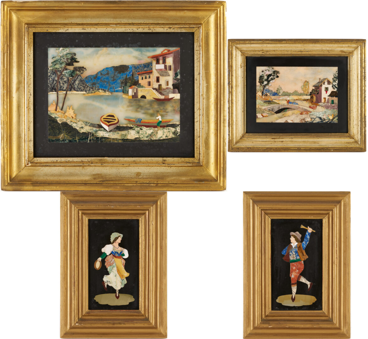 Lot 149: 4 Ugolini Pietra Dura Plaques, Dancers & Landscapes