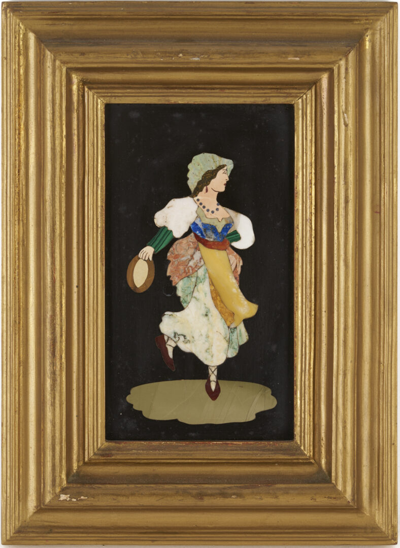 Lot 149: 4 Ugolini Pietra Dura Plaques, Dancers & Landscapes