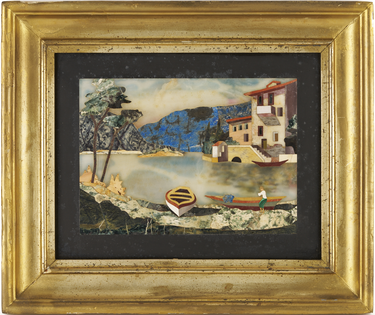 Lot 149: 4 Ugolini Pietra Dura Plaques, Dancers & Landscapes