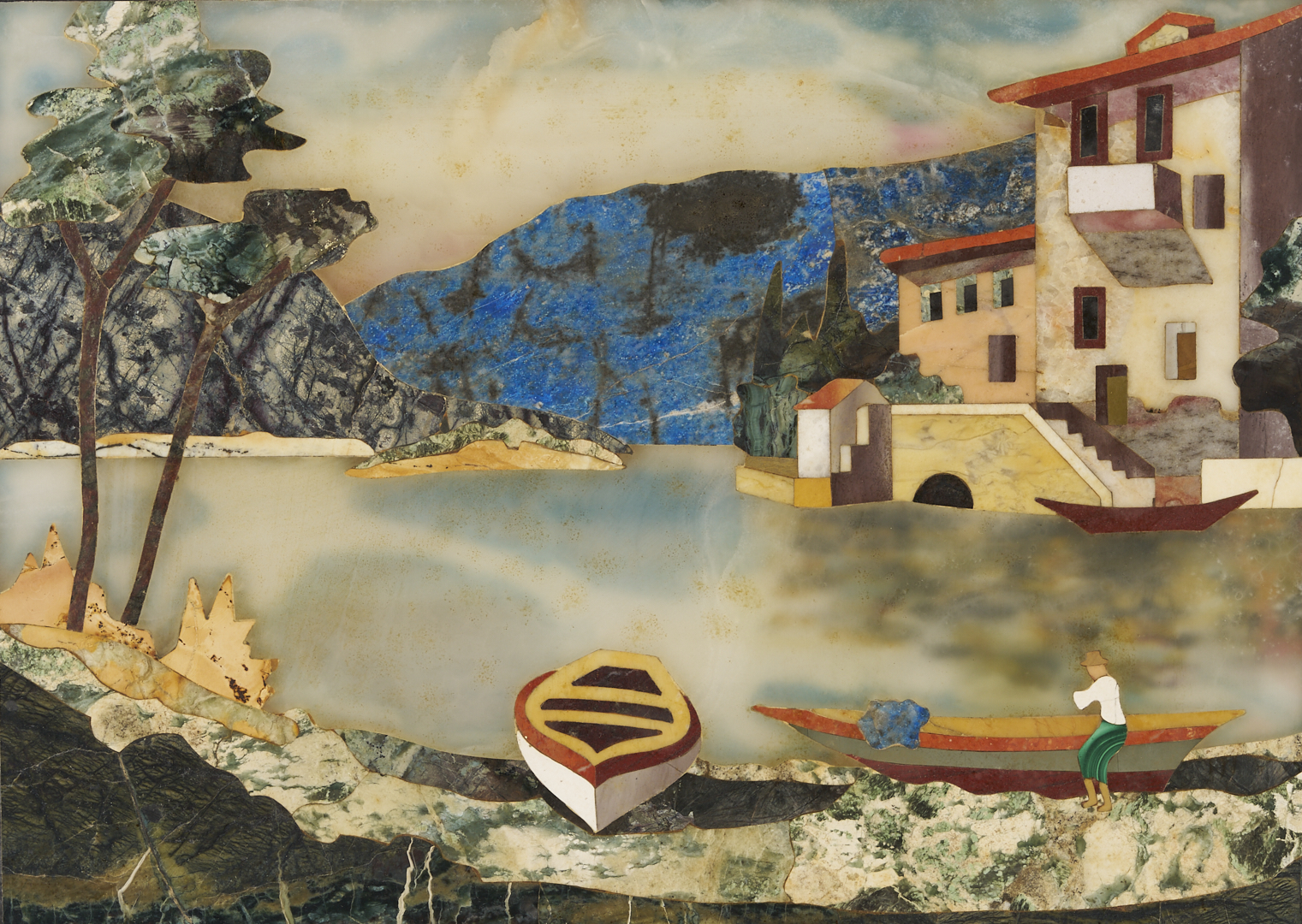 Lot 149: 4 Ugolini Pietra Dura Plaques, Dancers & Landscapes