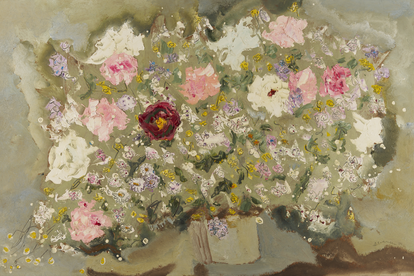 Lot 150: Large Sterling Strauser O/B Still Life Painting, Flower Bouquet