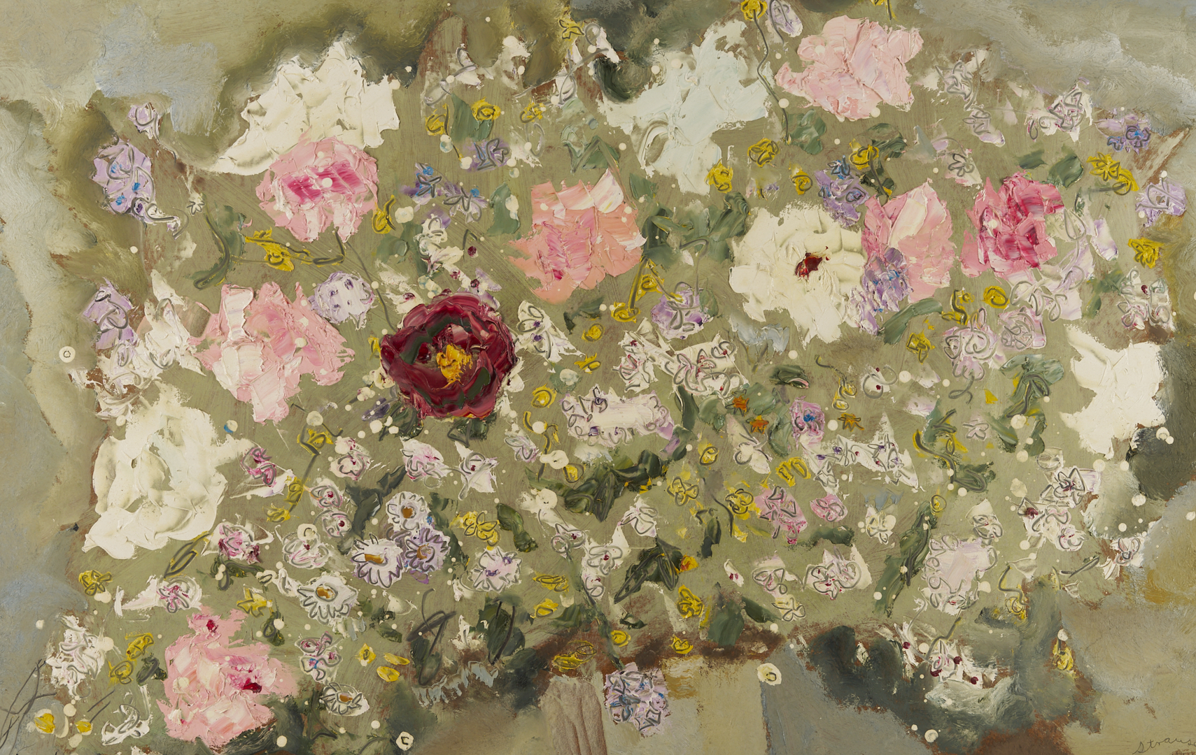 Lot 150: Large Sterling Strauser O/B Still Life Painting, Flower Bouquet