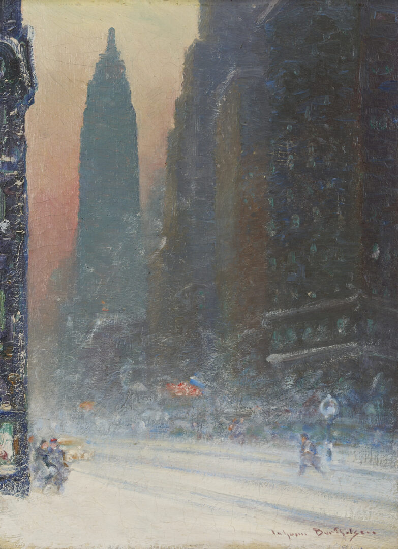 Lot 151: Johann Berthelsen O/C Snowy Manhattan Street Scene w/ Empire State Building