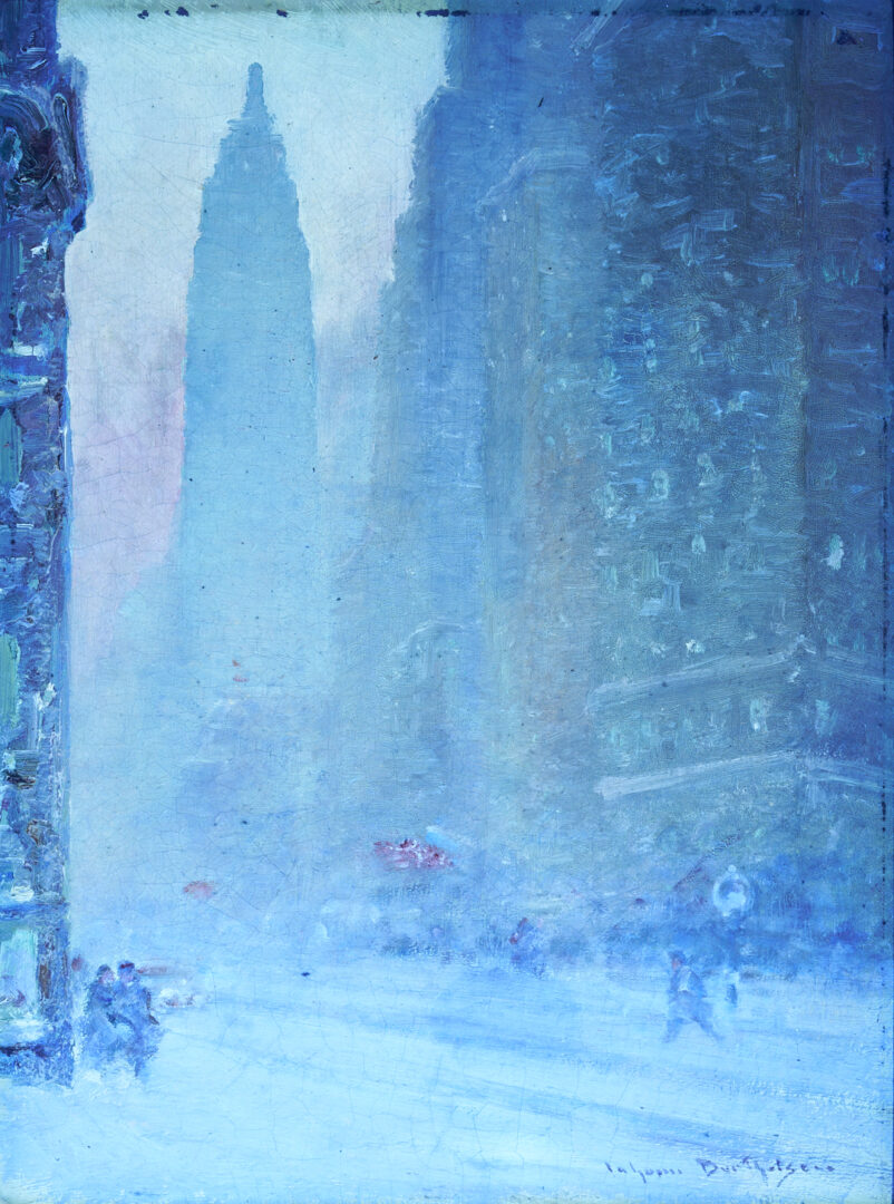 Lot 151: Johann Berthelsen O/C Snowy Manhattan Street Scene w/ Empire State Building