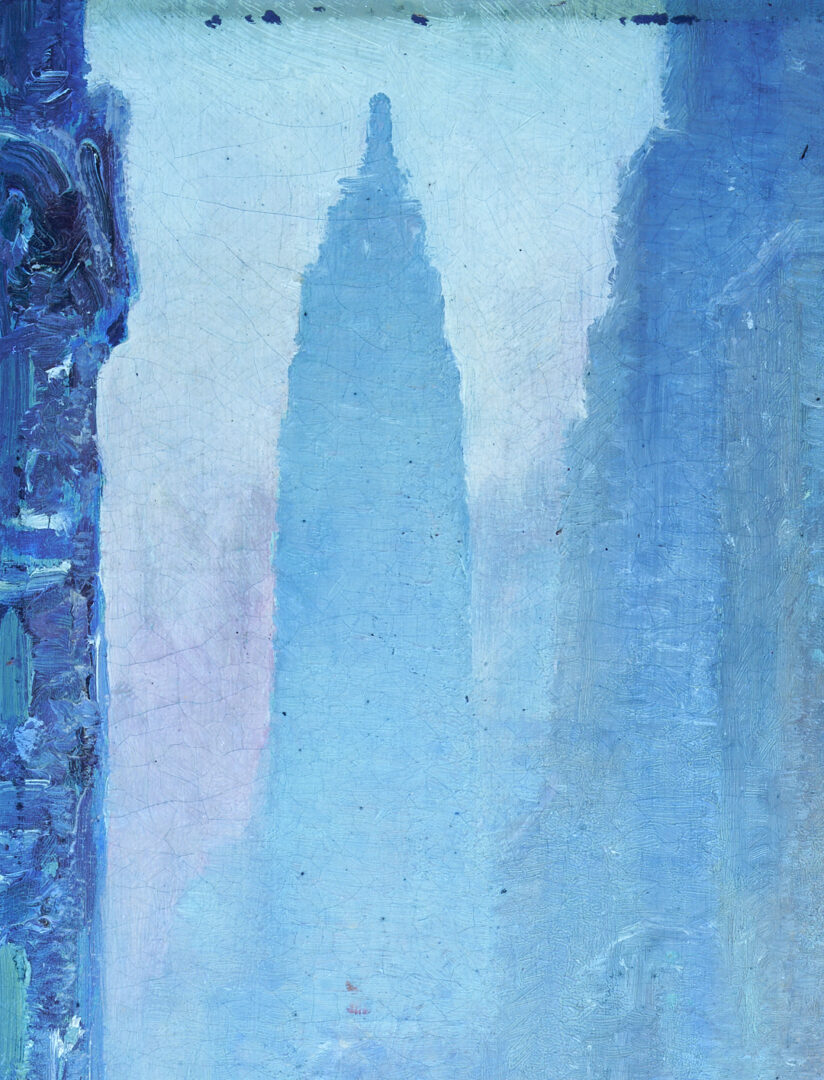 Lot 151: Johann Berthelsen O/C Snowy Manhattan Street Scene w/ Empire State Building