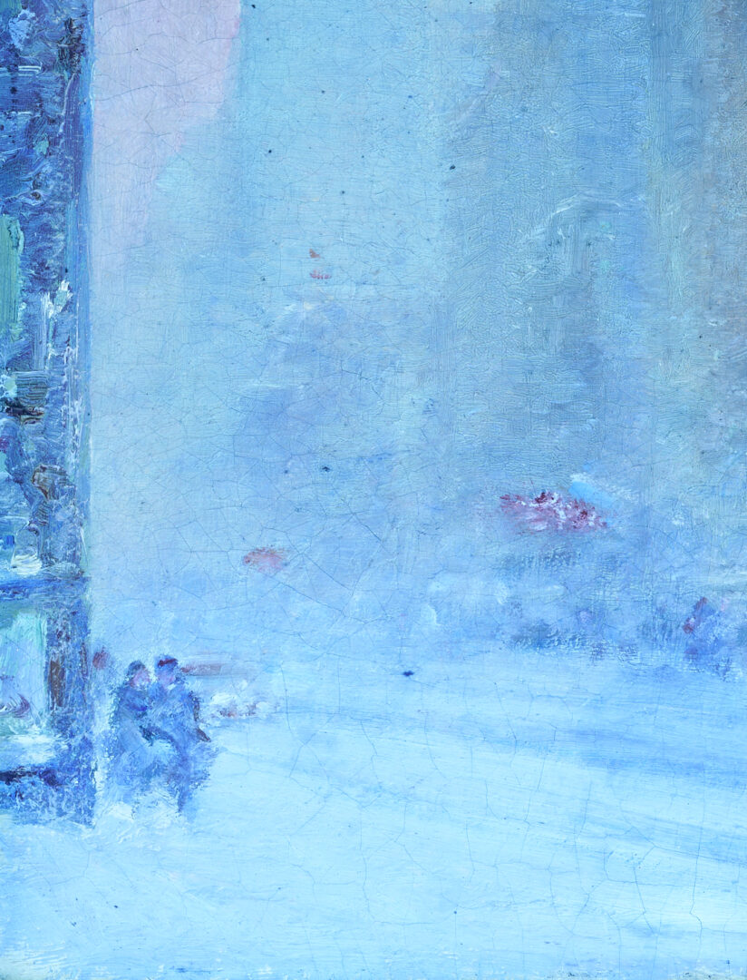 Lot 151: Johann Berthelsen O/C Snowy Manhattan Street Scene w/ Empire State Building