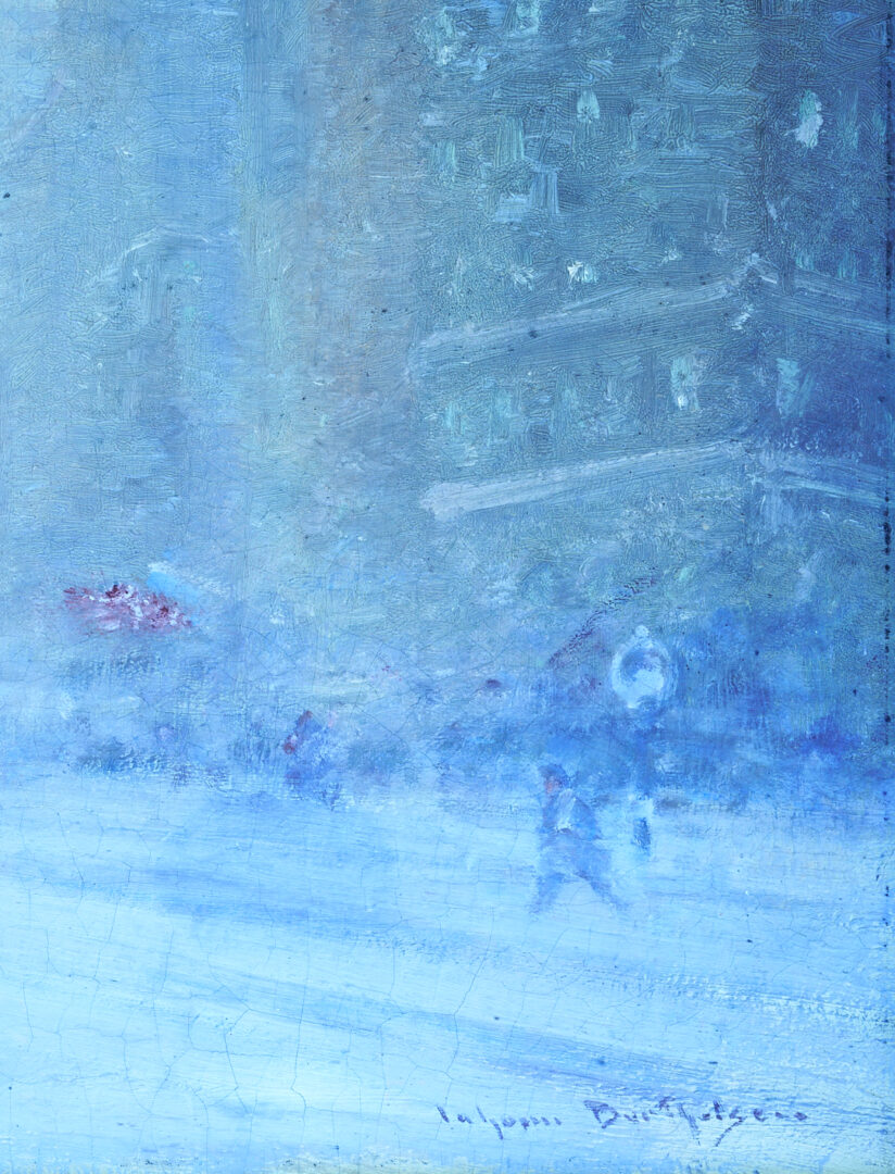 Lot 151: Johann Berthelsen O/C Snowy Manhattan Street Scene w/ Empire State Building