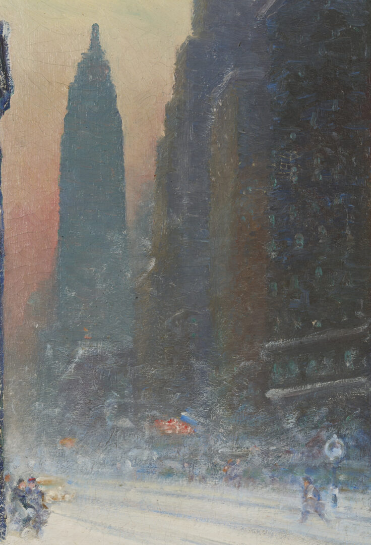 Lot 151: Johann Berthelsen O/C Snowy Manhattan Street Scene w/ Empire State Building