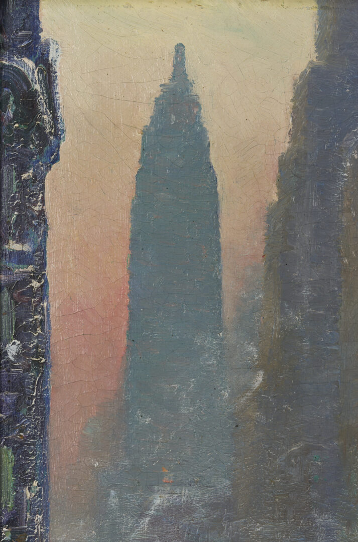Lot 151: Johann Berthelsen O/C Snowy Manhattan Street Scene w/ Empire State Building
