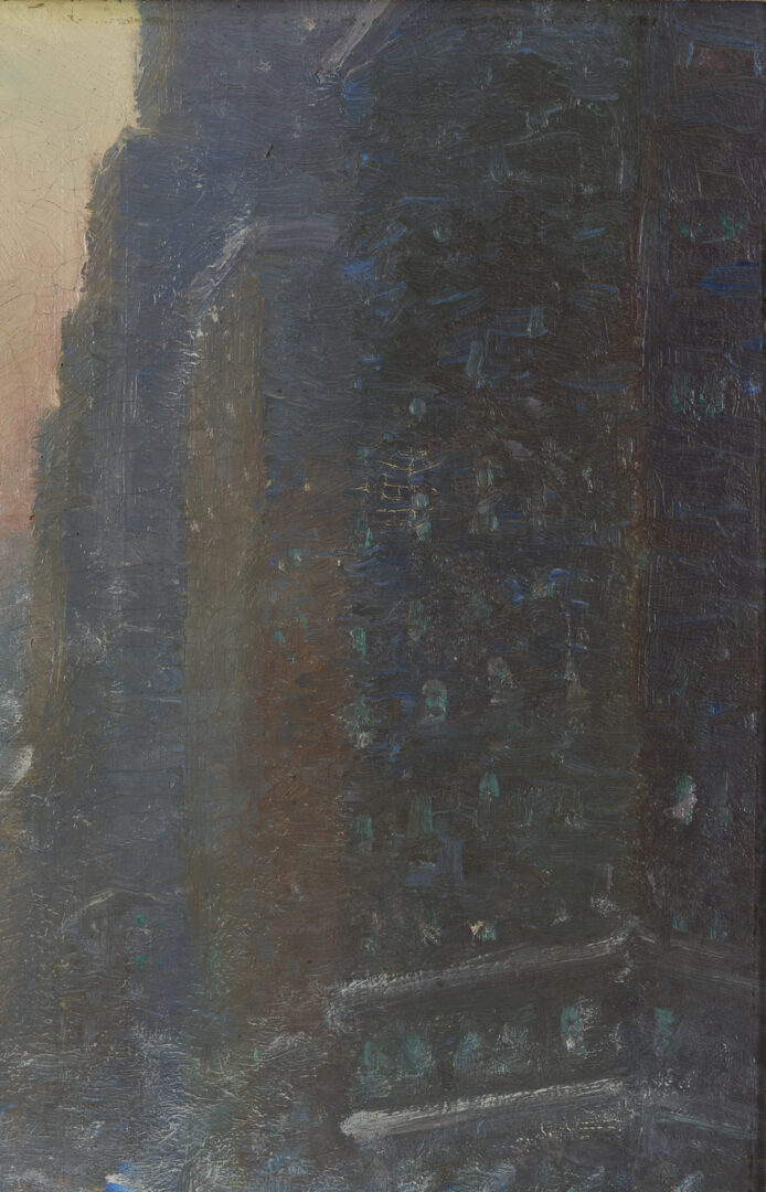 Lot 151: Johann Berthelsen O/C Snowy Manhattan Street Scene w/ Empire State Building