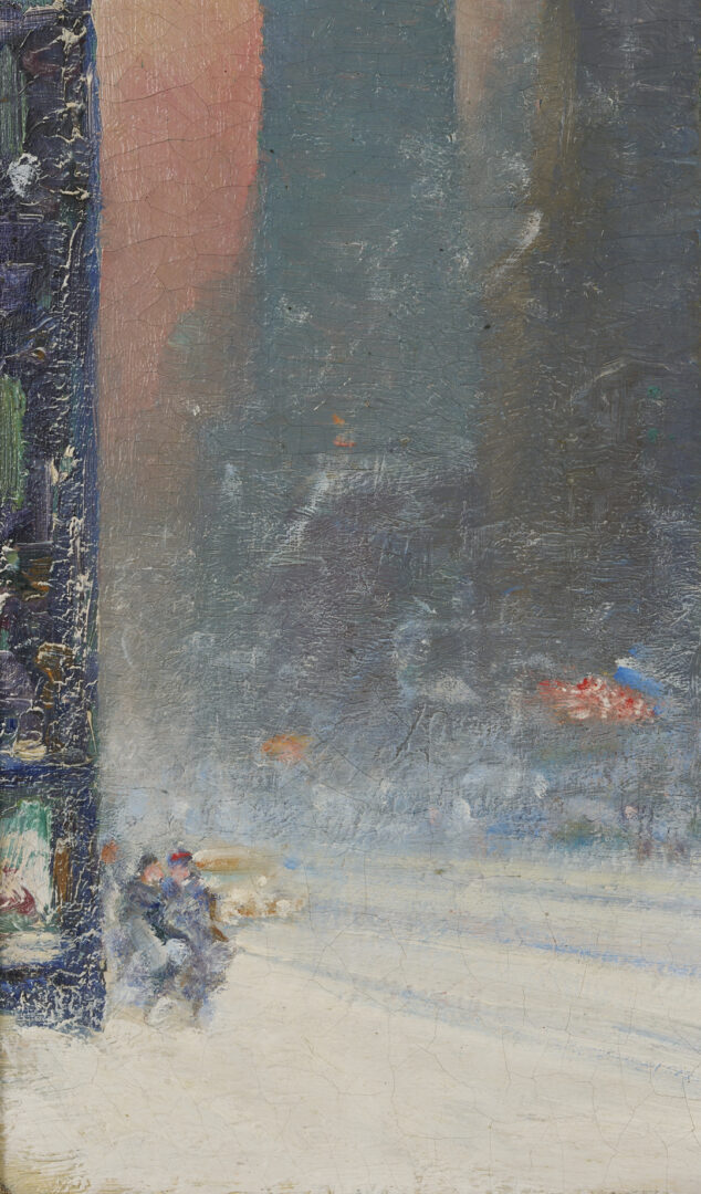 Lot 151: Johann Berthelsen O/C Snowy Manhattan Street Scene w/ Empire State Building