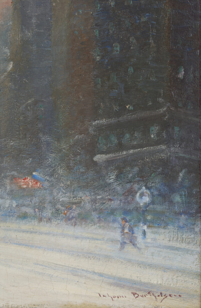 Lot 151: Johann Berthelsen O/C Snowy Manhattan Street Scene w/ Empire State Building
