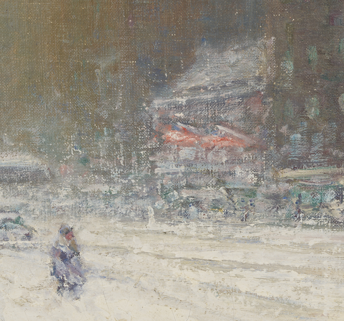 Lot 152: 2 Johann Berthelsen O/C Paintings, Snowy New York City Street & Flower Seller