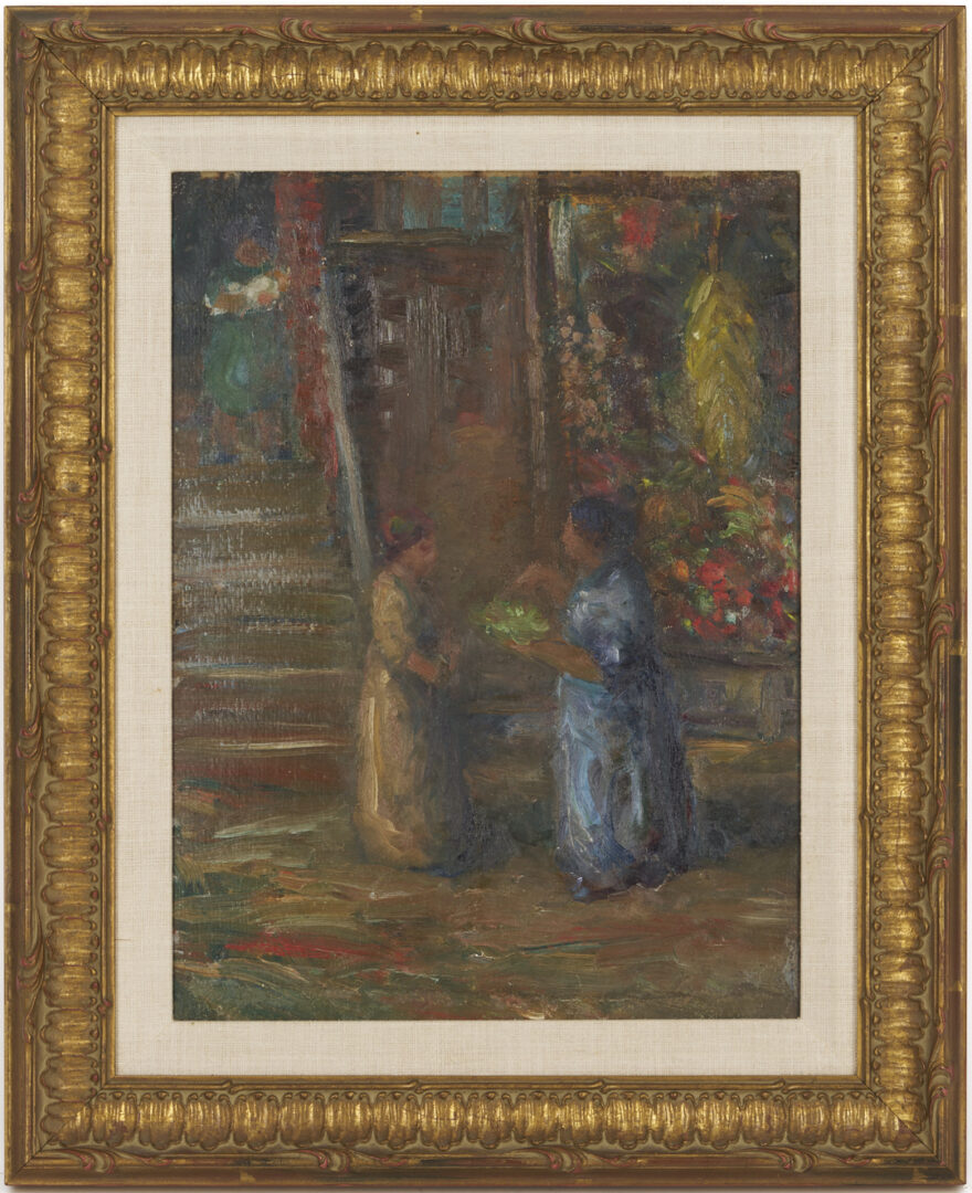 Lot 152: 2 Johann Berthelsen O/C Paintings, Snowy New York City Street & Flower Seller