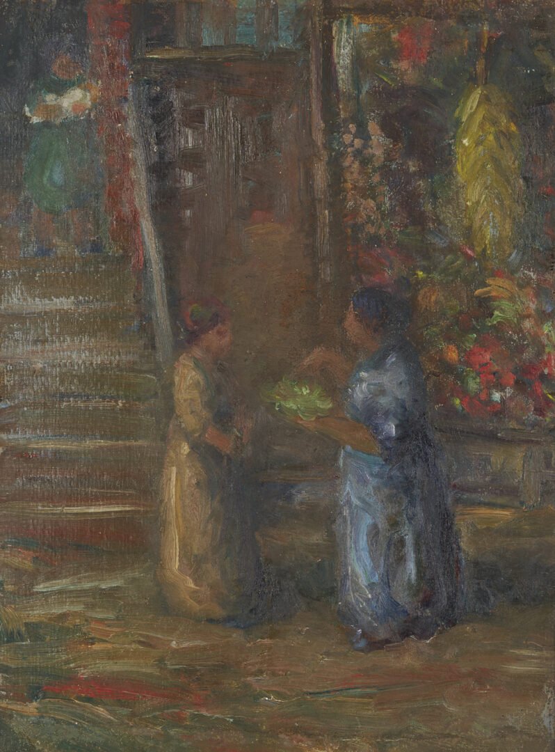 Lot 152: 2 Johann Berthelsen O/C Paintings, Snowy New York City Street & Flower Seller