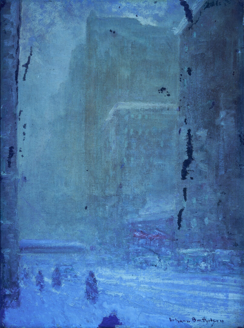 Lot 152: 2 Johann Berthelsen O/C Paintings, Snowy New York City Street & Flower Seller