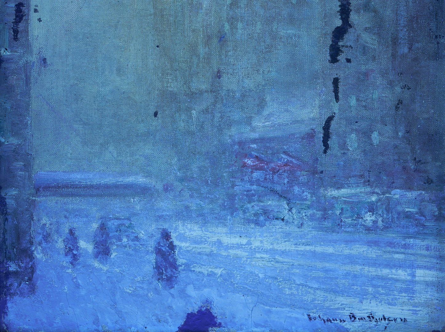 Lot 152: 2 Johann Berthelsen O/C Paintings, Snowy New York City Street & Flower Seller