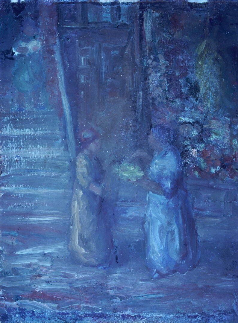 Lot 152: 2 Johann Berthelsen O/C Paintings, Snowy New York City Street & Flower Seller