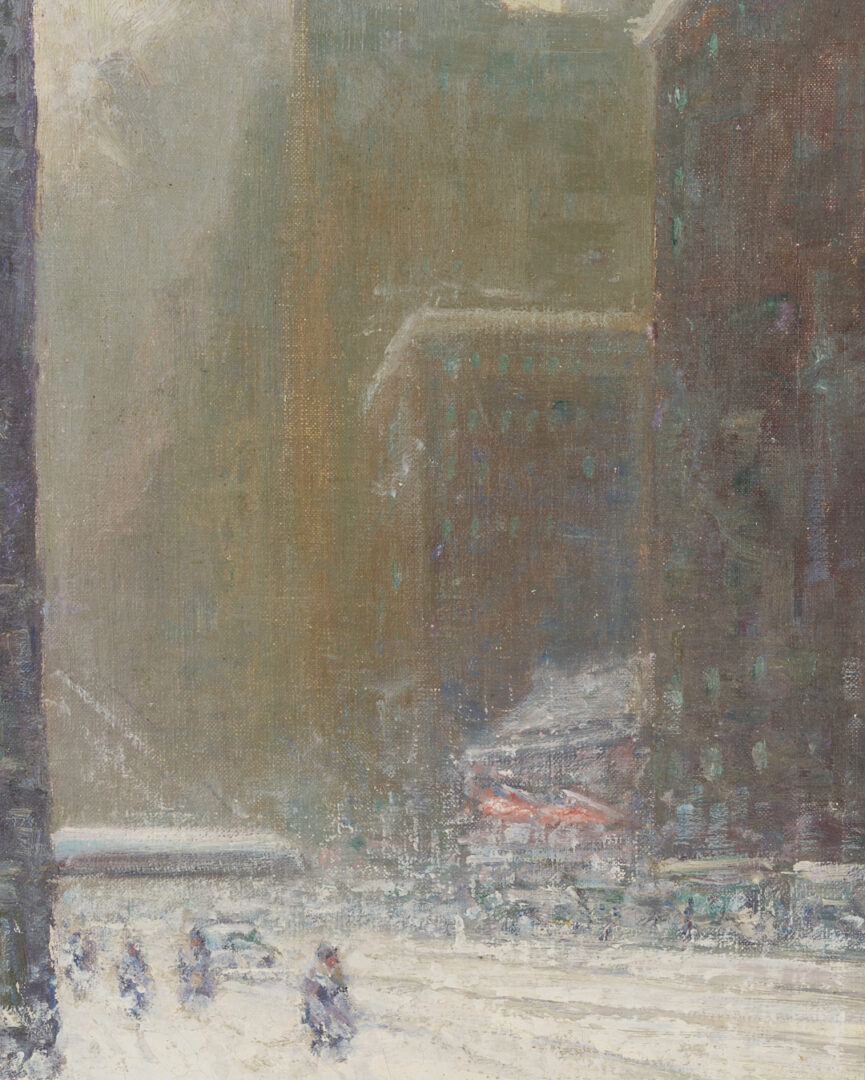Lot 152: 2 Johann Berthelsen O/C Paintings, Snowy New York City Street & Flower Seller