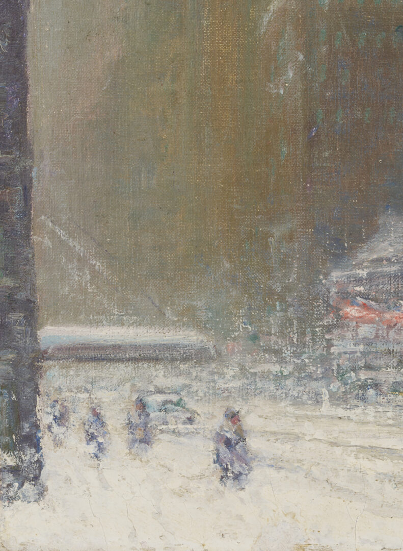 Lot 152: 2 Johann Berthelsen O/C Paintings, Snowy New York City Street & Flower Seller