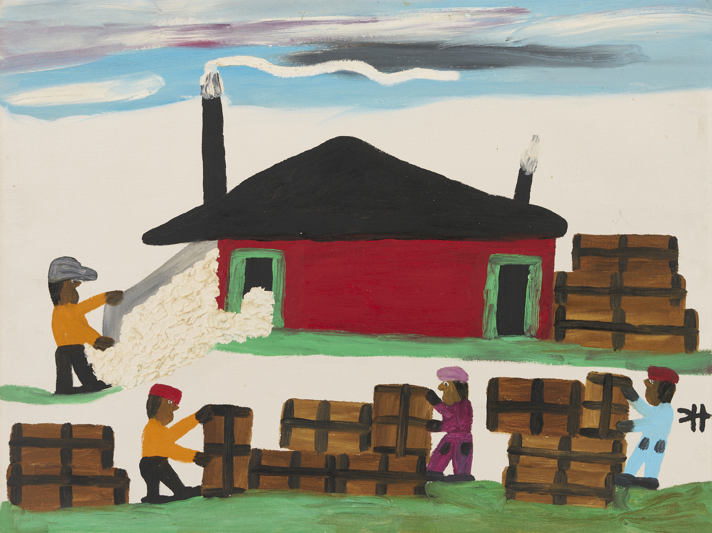 Lot 157: Clementine Hunter O/B Painting, Cotton Gin