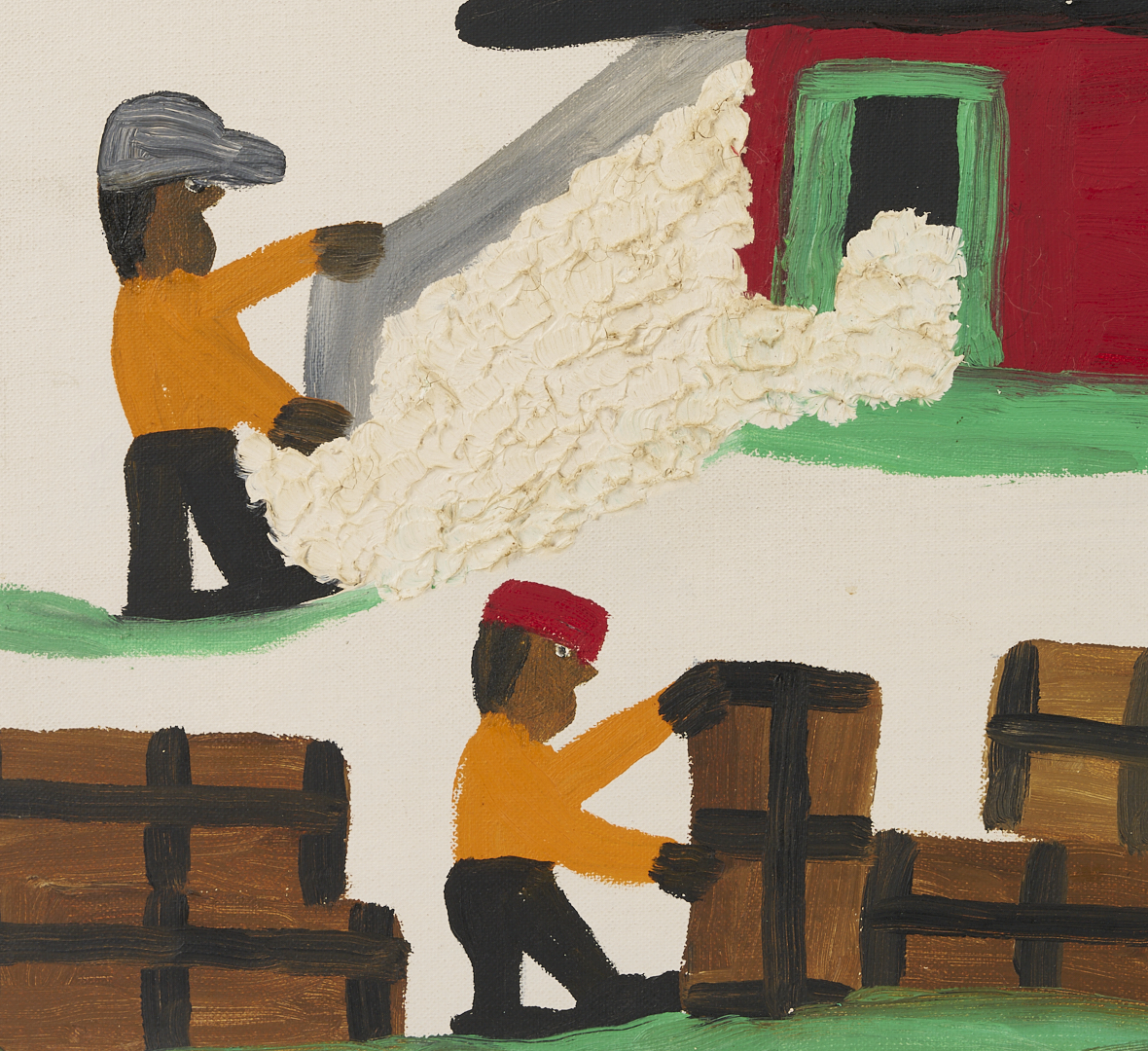 Lot 157: Clementine Hunter O/B Painting, Cotton Gin