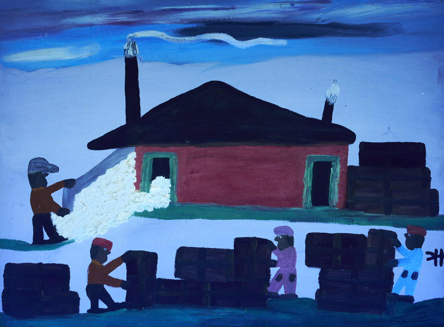 Lot 157: Clementine Hunter O/B Painting, Cotton Gin