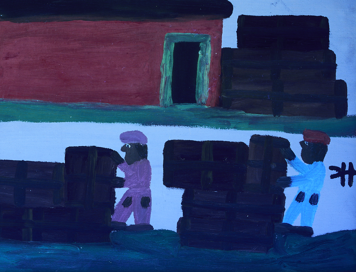 Lot 157: Clementine Hunter O/B Painting, Cotton Gin