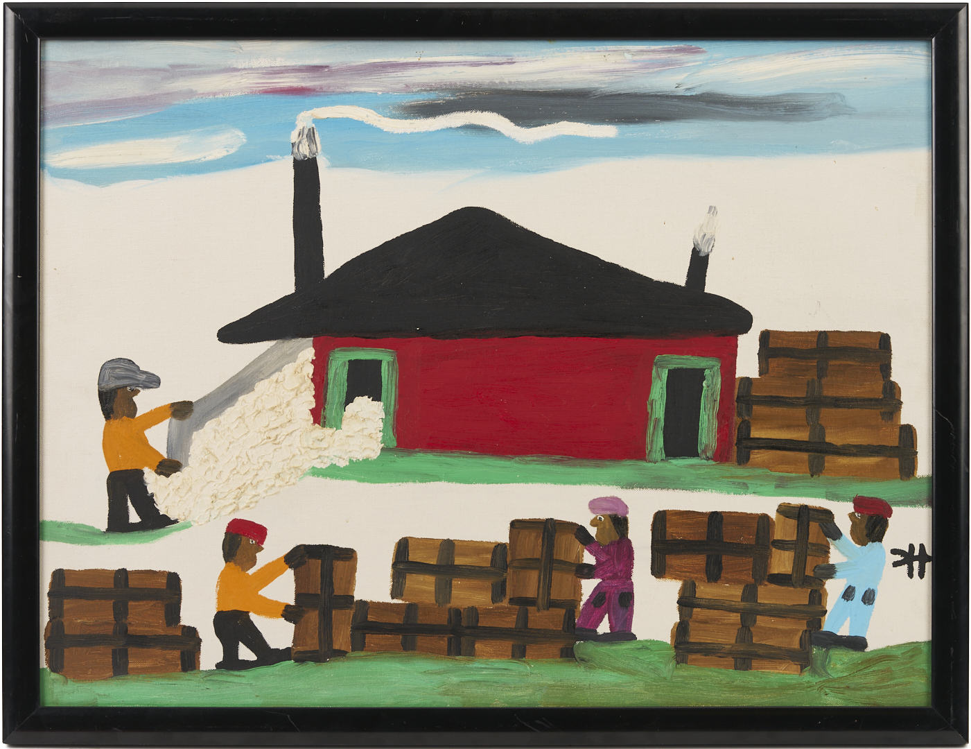 Lot 157: Clementine Hunter O/B Painting, Cotton Gin